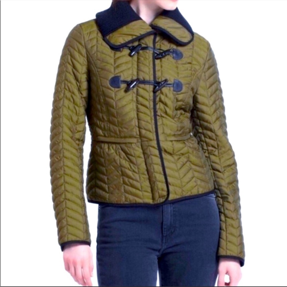 Anthropologie Cartonnier Green Puffer jacket with black toggles Sz 2